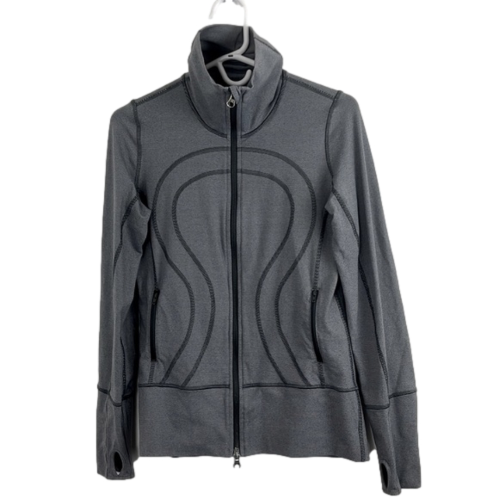 Lululemon In-Stride Gray & White Striped Running Jacket